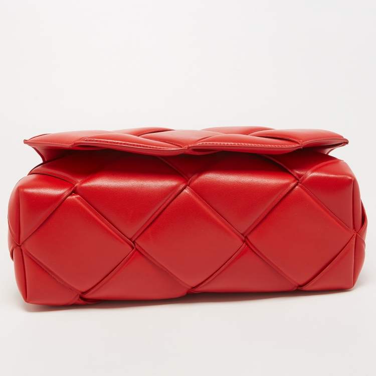 Pre Owned Bottega Veneta Red Intrecciato Leather Padded Cassette Top Handle Bag