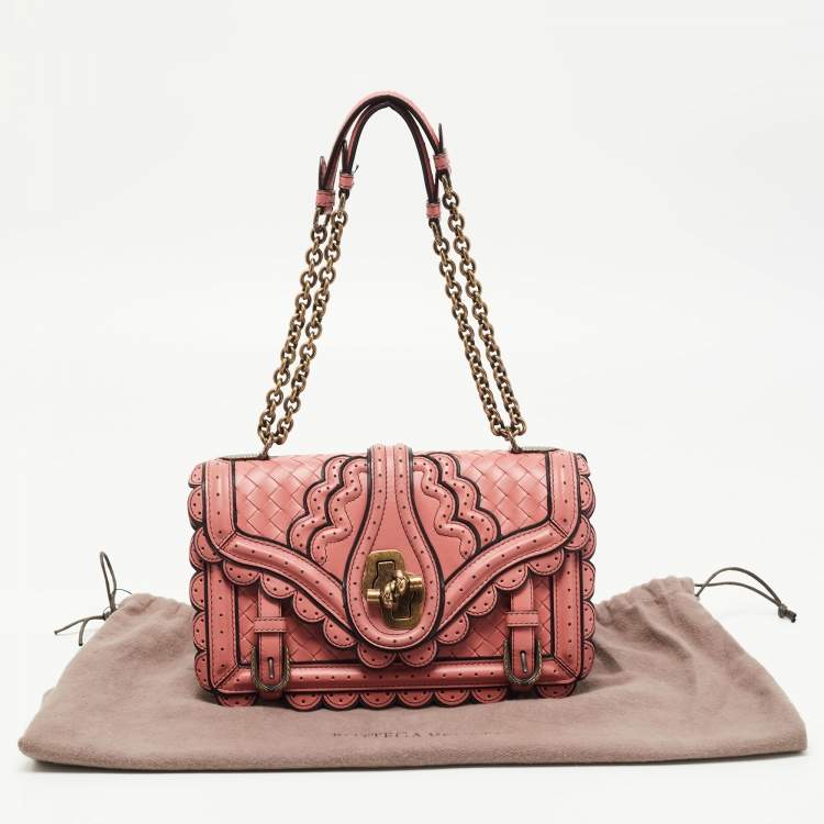 Pre Owned Bottega Veneta Old Rose Intrecciato Leather City Knot Shoulder Bag