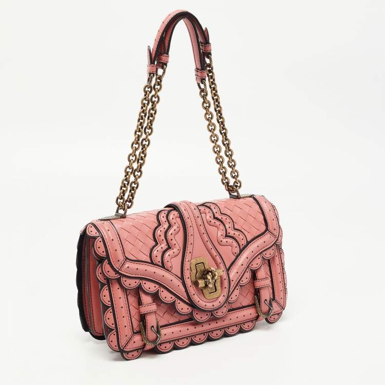 Pre Owned Bottega Veneta Old Rose Intrecciato Leather City Knot Shoulder Bag