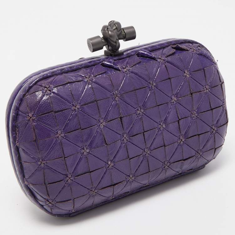 Pre Owned Bottega Veneta Purple Intrecciato Watersnake and Leather Knot Clutch