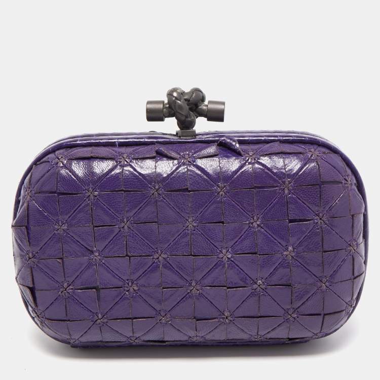 Pre Owned Bottega Veneta Purple Intrecciato Watersnake and Leather Knot Clutch