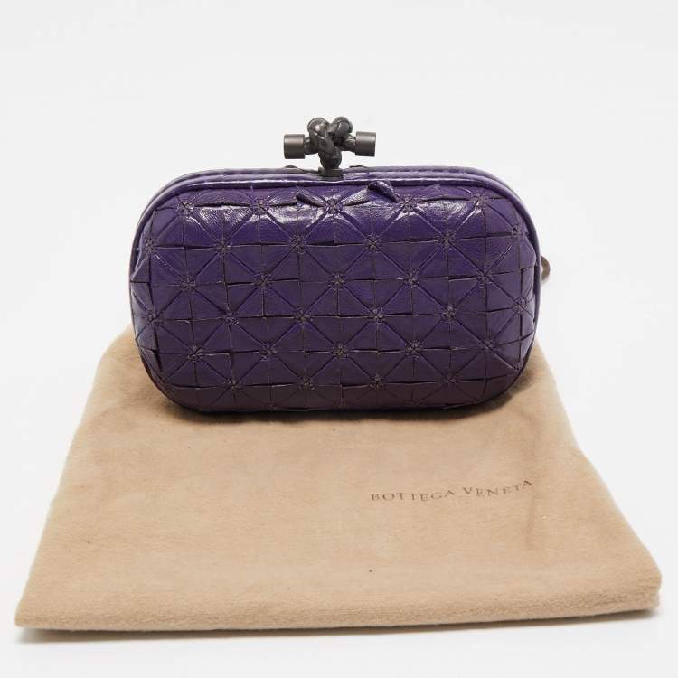 Pre Owned Bottega Veneta Purple Intrecciato Watersnake and Leather Knot Clutch