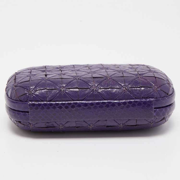 Pre Owned Bottega Veneta Purple Intrecciato Watersnake and Leather Knot Clutch