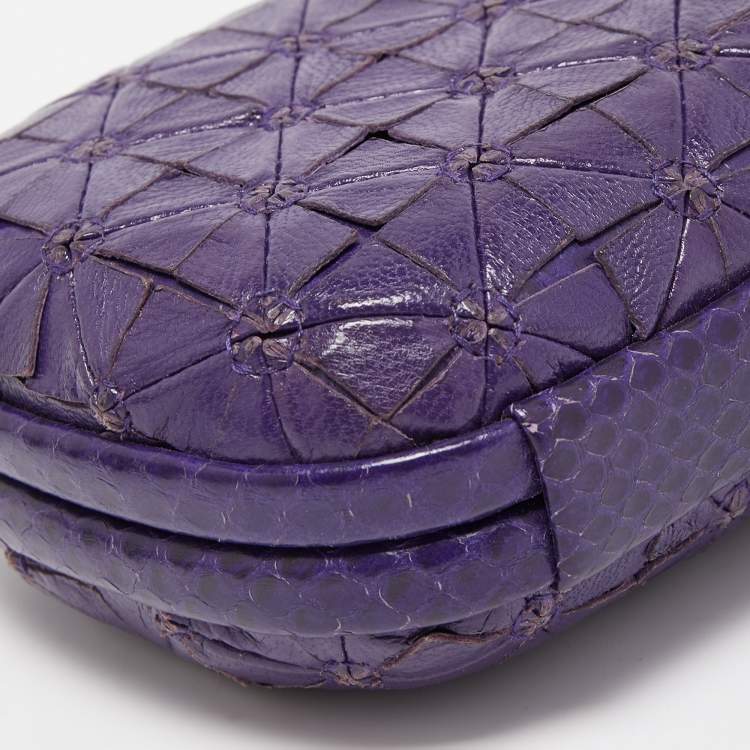 Pre Owned Bottega Veneta Purple Intrecciato Watersnake and Leather Knot Clutch