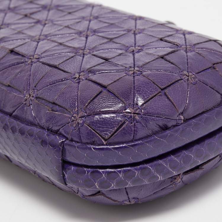 Pre Owned Bottega Veneta Purple Intrecciato Watersnake and Leather Knot Clutch