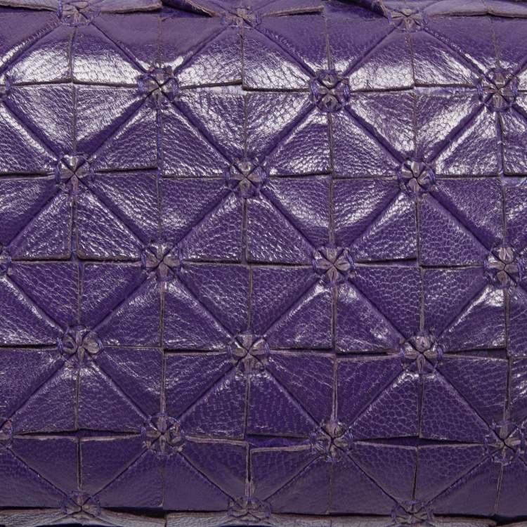 Pre Owned Bottega Veneta Purple Intrecciato Watersnake and Leather Knot Clutch