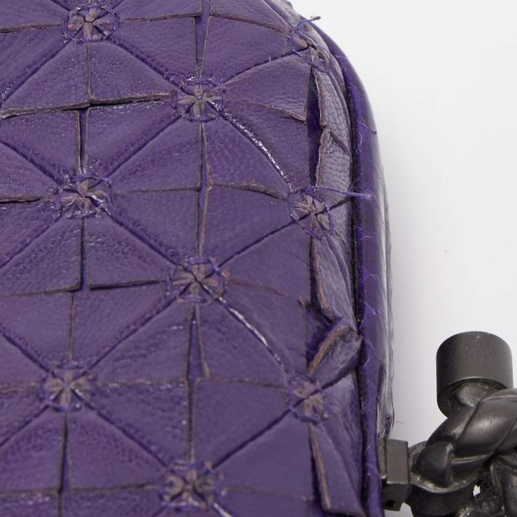 Pre Owned Bottega Veneta Purple Intrecciato Watersnake and Leather Knot Clutch