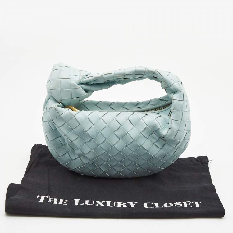 Pre Owned Bottega Veneta Light Blue Intrecciato Leather Mini Jodie Hobo