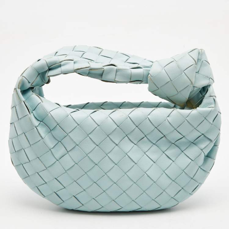 Pre Owned Bottega Veneta Light Blue Intrecciato Leather Mini Jodie Hobo