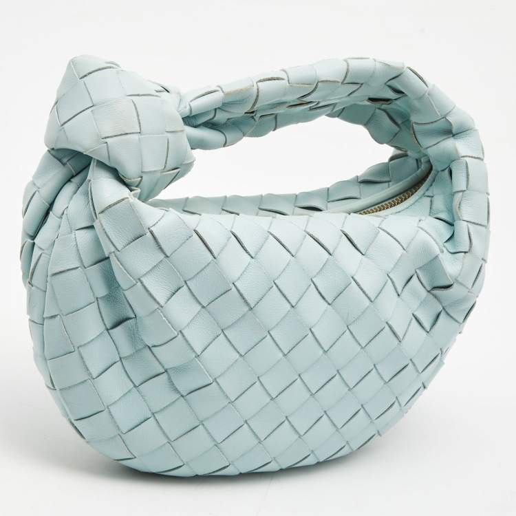 Pre Owned Bottega Veneta Light Blue Intrecciato Leather Mini Jodie Hobo