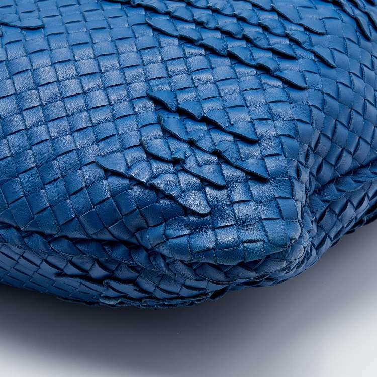 Pre Owned Bottega Veneta Blue Intrecciato Leather Large Hobo