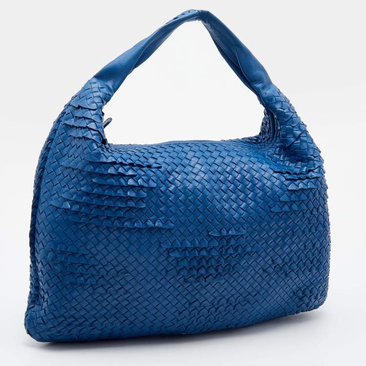 Pre Owned Bottega Veneta Blue Intrecciato Leather Large Hobo