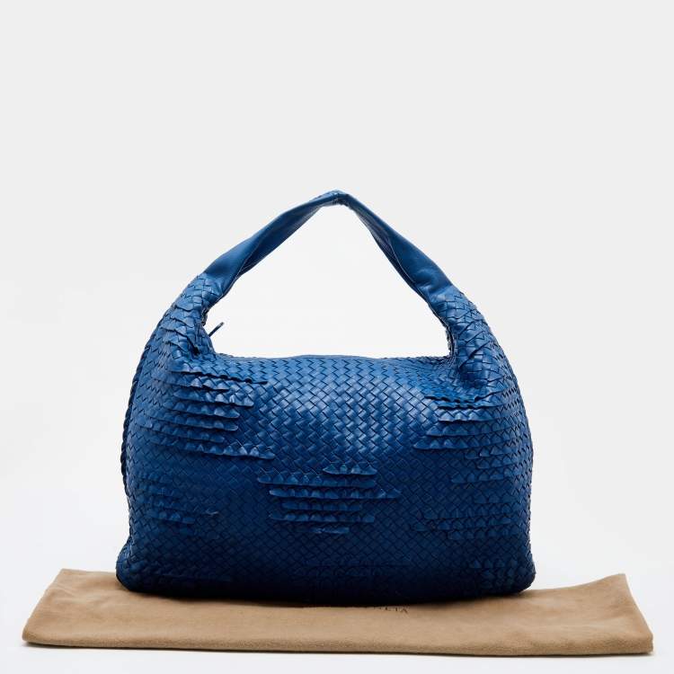 Pre Owned Bottega Veneta Blue Intrecciato Leather Large Hobo