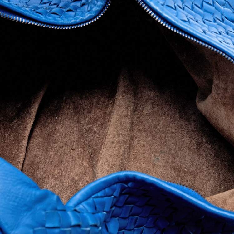 Pre Owned Bottega Veneta Blue Intrecciato Leather Large Hobo