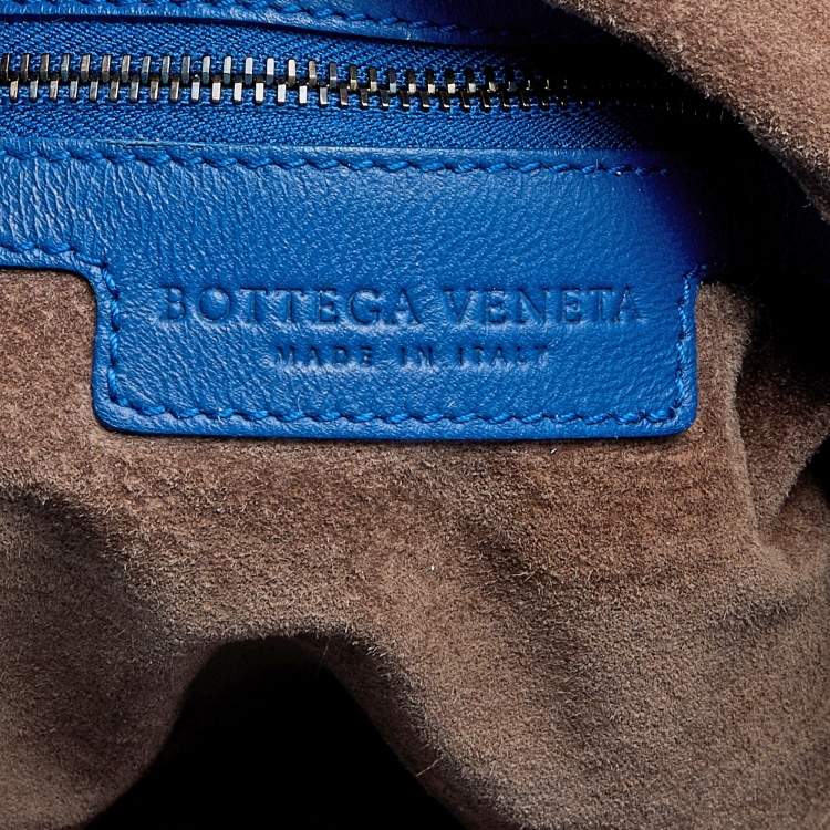 Pre Owned Bottega Veneta Blue Intrecciato Leather Large Hobo