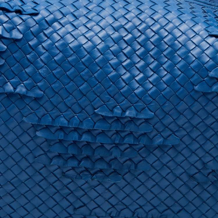 Pre Owned Bottega Veneta Blue Intrecciato Leather Large Hobo