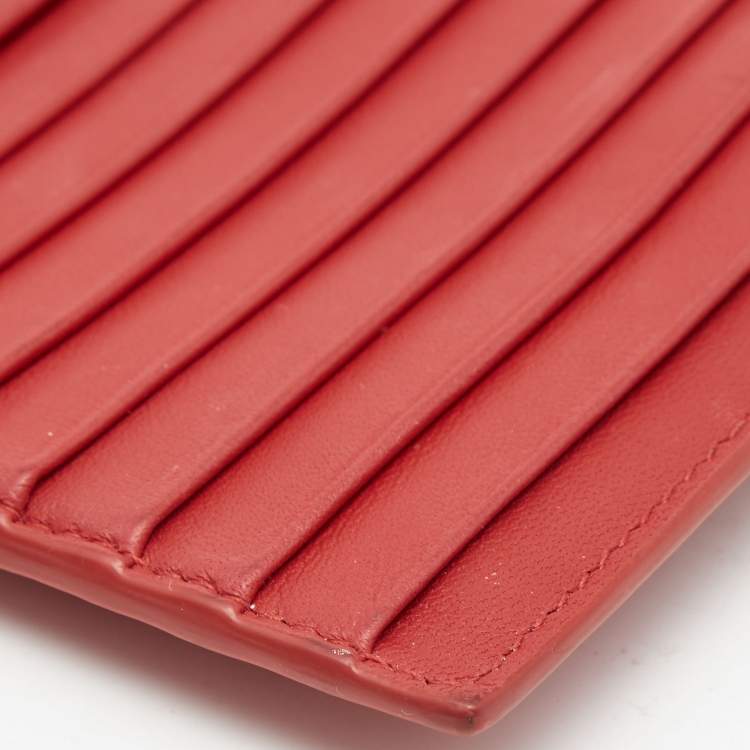 Pre Owned Bottega Veneta Red Intrecciato Leather Zip Card Holder 