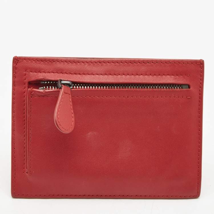 Pre Owned Bottega Veneta Red Intrecciato Leather Zip Card Holder 