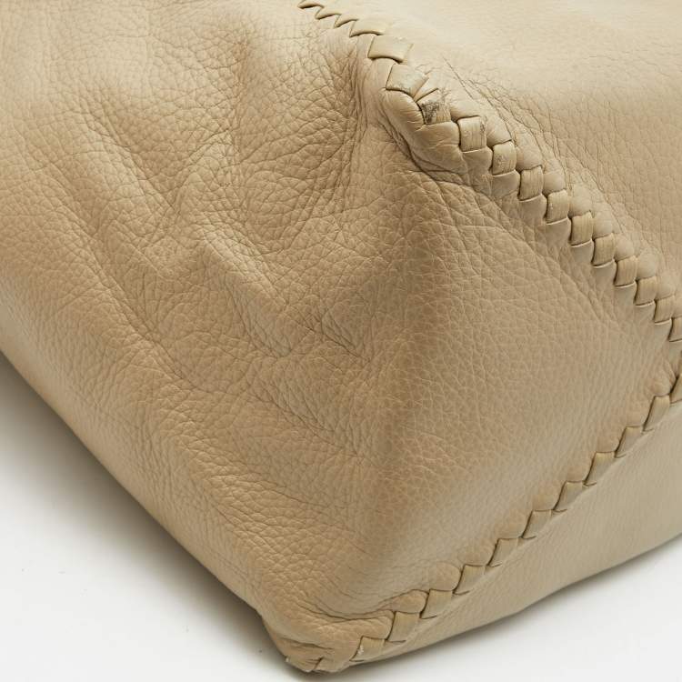Pre Owned Bottega Veneta Beige Leather Intrecciato Detail Tote