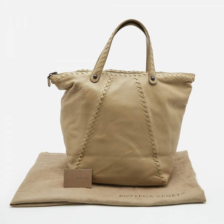 Pre Owned Bottega Veneta Beige Leather Intrecciato Detail Tote