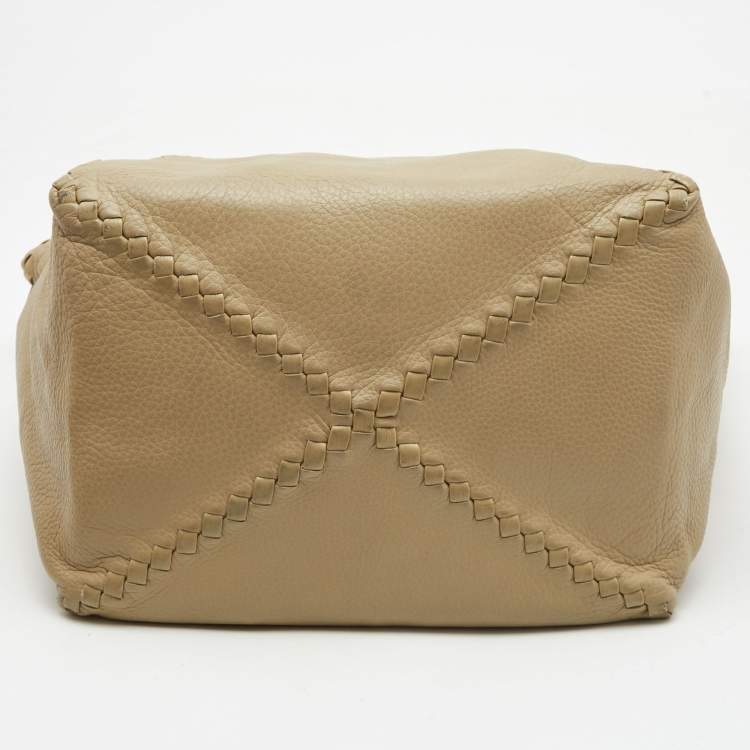 Pre Owned Bottega Veneta Beige Leather Intrecciato Detail Tote