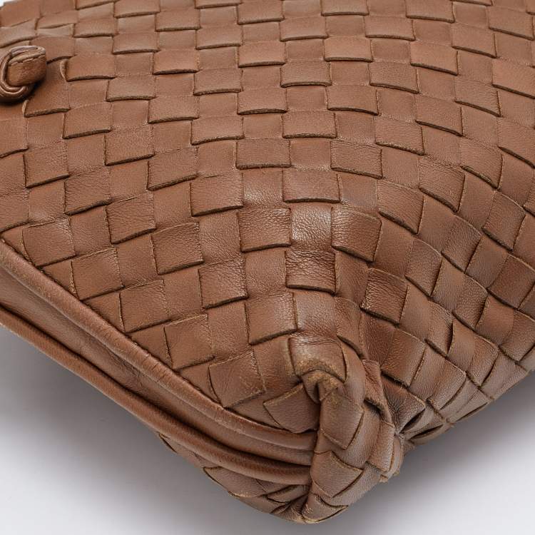 Pre Owned Bottega Veneta Dark Beige Intrecciato Leather Nodini Crossbody Bag