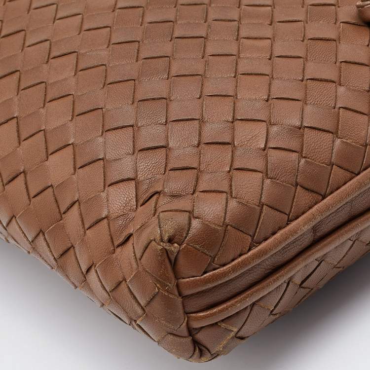 Pre Owned Bottega Veneta Dark Beige Intrecciato Leather Nodini Crossbody Bag