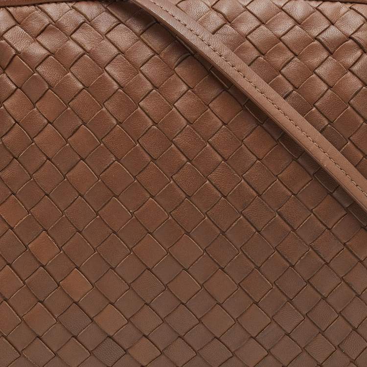 Pre Owned Bottega Veneta Dark Beige Intrecciato Leather Nodini Crossbody Bag