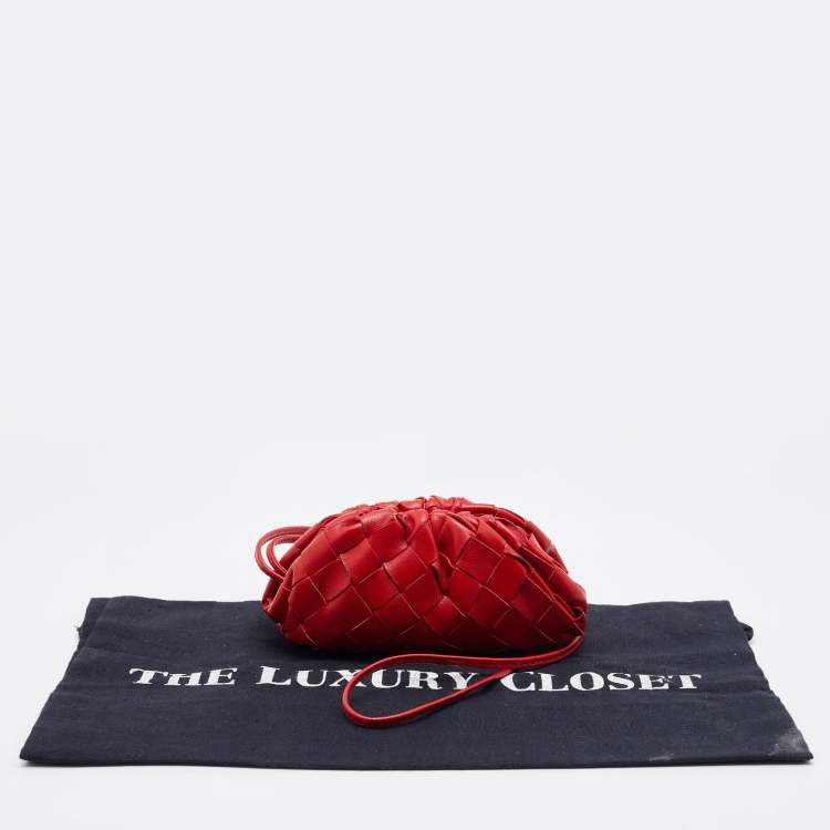 Pre Owned Bottega Veneta Red Intrecciato Leather Extra Mini Pouch