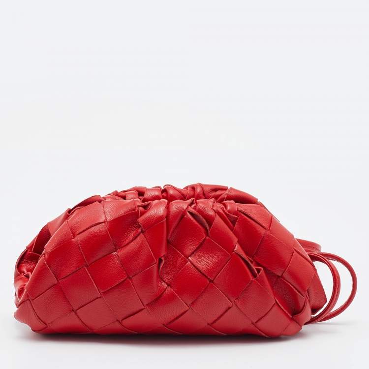 Pre Owned Bottega Veneta Red Intrecciato Leather Extra Mini Pouch
