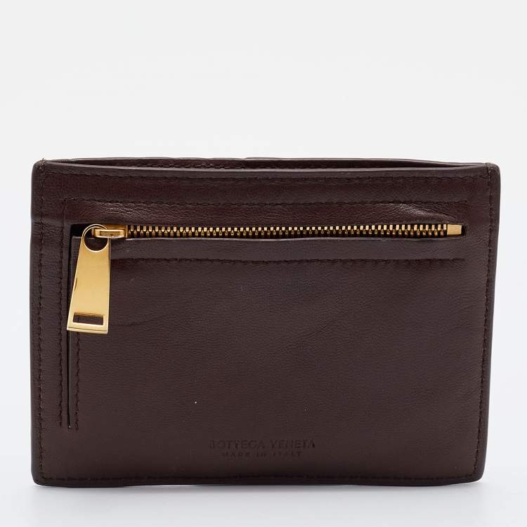 مملوكة مسبقًا Bottega Veneta Brown Intrecciato Leather Zip Card Holder 