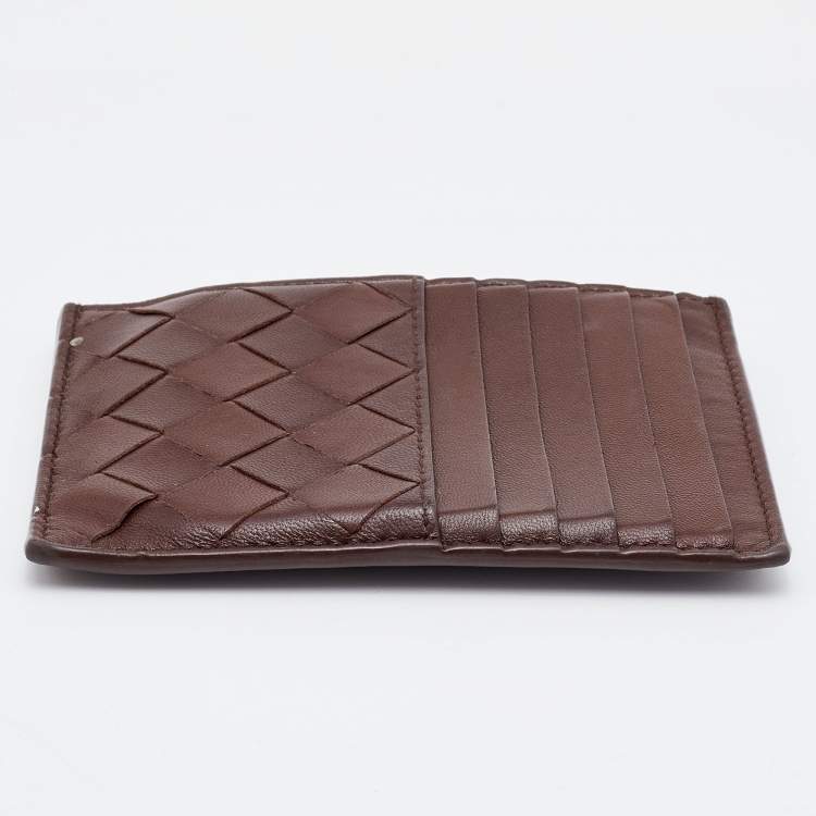 مملوكة مسبقًا Bottega Veneta Brown Intrecciato Leather Zip Card Holder 