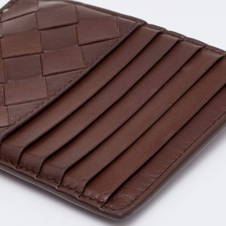 مملوكة مسبقًا Bottega Veneta Brown Intrecciato Leather Zip Card Holder 