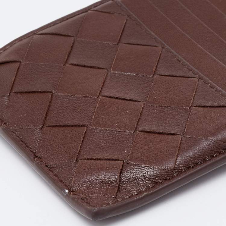 مملوكة مسبقًا Bottega Veneta Brown Intrecciato Leather Zip Card Holder 