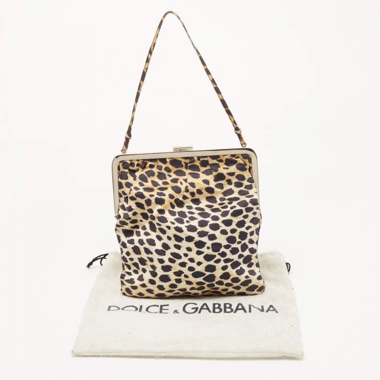 Pre Owned Dolce & Gabbana Black/Yellow Leopard Print Fabric Frame Pochette