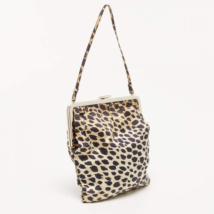 Pre Owned Dolce & Gabbana Black/Yellow Leopard Print Fabric Frame Pochette