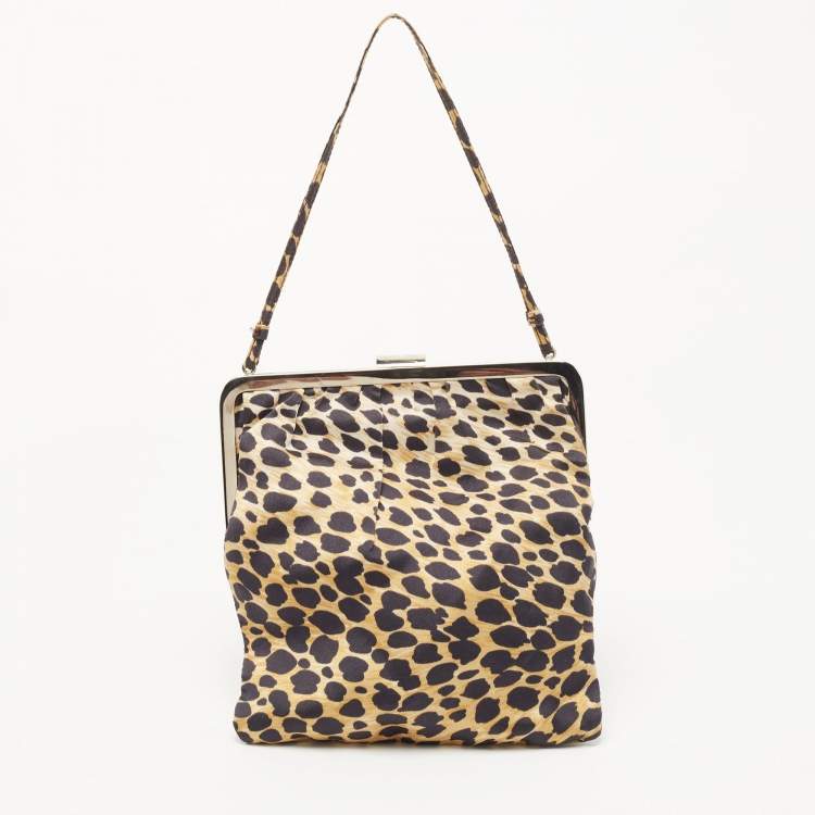 Pre Owned Dolce & Gabbana Black/Yellow Leopard Print Fabric Frame Pochette