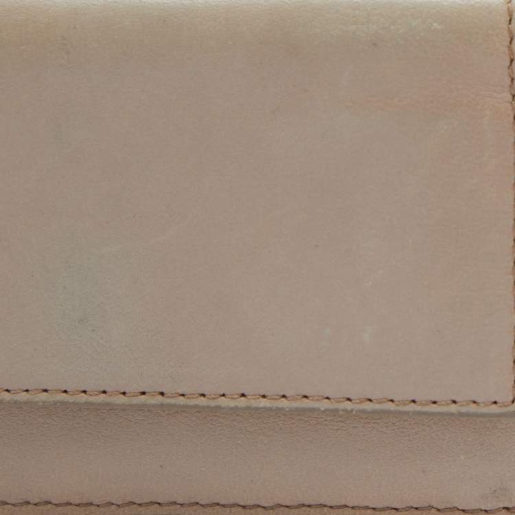 Pre Owned Bottega Veneta Beige Intrecciato Leather Trifold Wallet