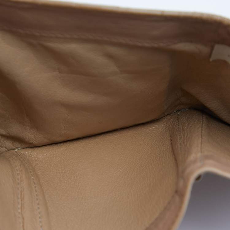 Pre Owned Bottega Veneta Beige Intrecciato Leather Trifold Wallet