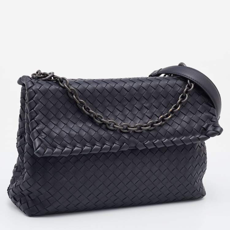 Pre Owned Bottega Veneta Black Intrecciato Leather Medium Olimpia Shoulder Bag