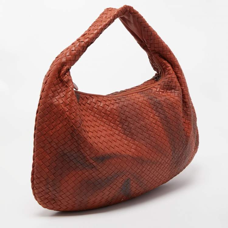 Pre Owned Bottega Veneta Two-Tone Brown Intrecciato Leather Large Hobo