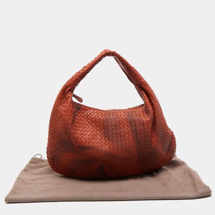 Pre Owned Bottega Veneta Two-Tone Brown Intrecciato Leather Large Hobo