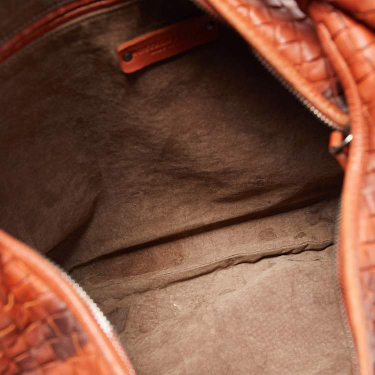 Pre Owned Bottega Veneta Two-Tone Brown Intrecciato Leather Large Hobo