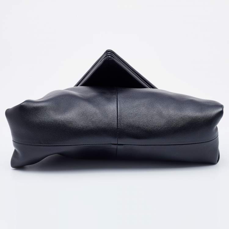 Pre Owned Bottega Veneta Black Leather Trine Envelope Clutch