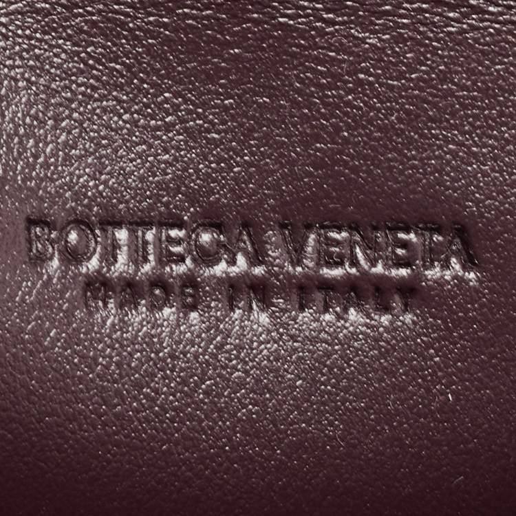Pre Owned Bottega Veneta Dark Burgundy Intrecciato Leather Flap Card Case