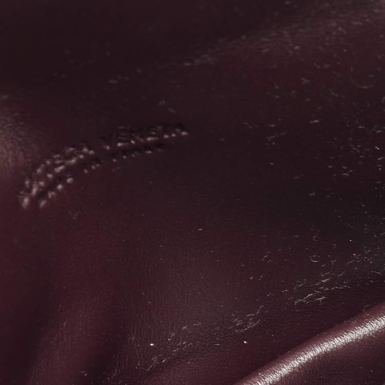 Pre Owned Bottega Veneta Dark Burgundy Intrecciato Leather Flap Card Case