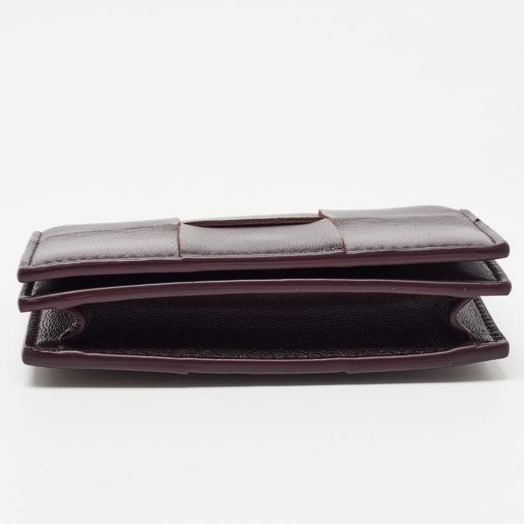 Pre Owned Bottega Veneta Dark Burgundy Intrecciato Leather Flap Card Case