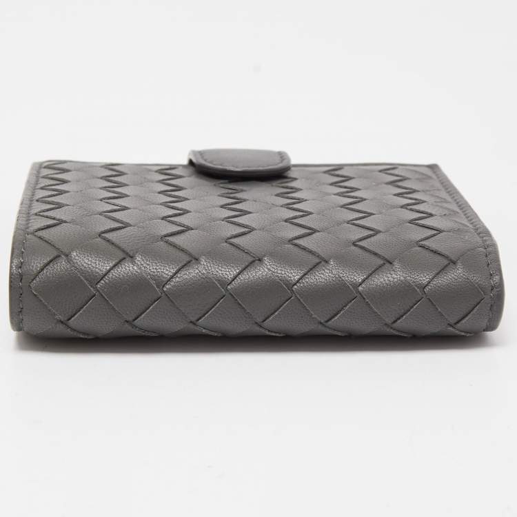 Pre Owned Bottega Veneta Grey Intrecciato Leather Bifold Wallet