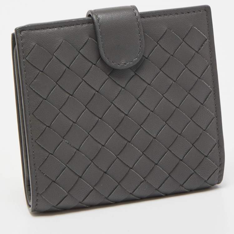 Pre Owned Bottega Veneta Grey Intrecciato Leather Bifold Wallet