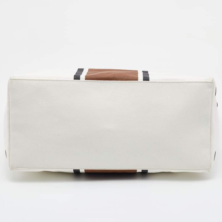 Pre Owned Bottega Veneta White/Brown Canvas and Leather Shopper Tote
